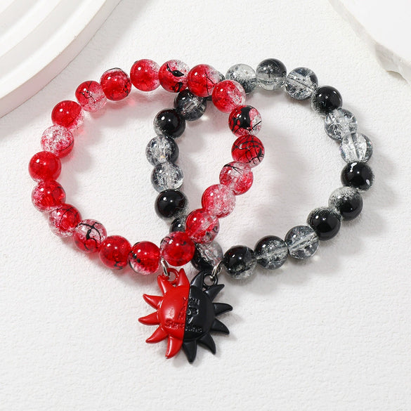Handmade Couple Glass Bead Bracelet With Cortex Material And Heart Pattern