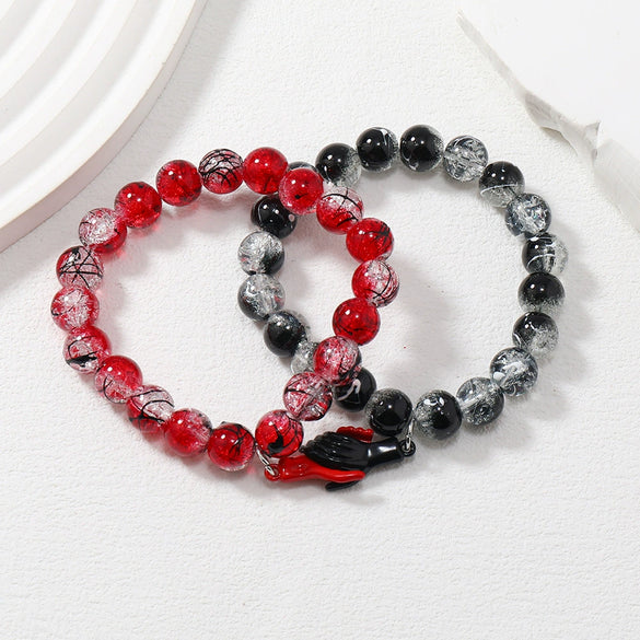 Handmade Couple Glass Bead Bracelet With Cortex Material And Heart Pattern