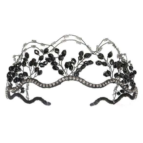 Handmade Crystal Beaded Bridal Crown Wedding Headpiece Mesh Hair Band Fashion Headwear
