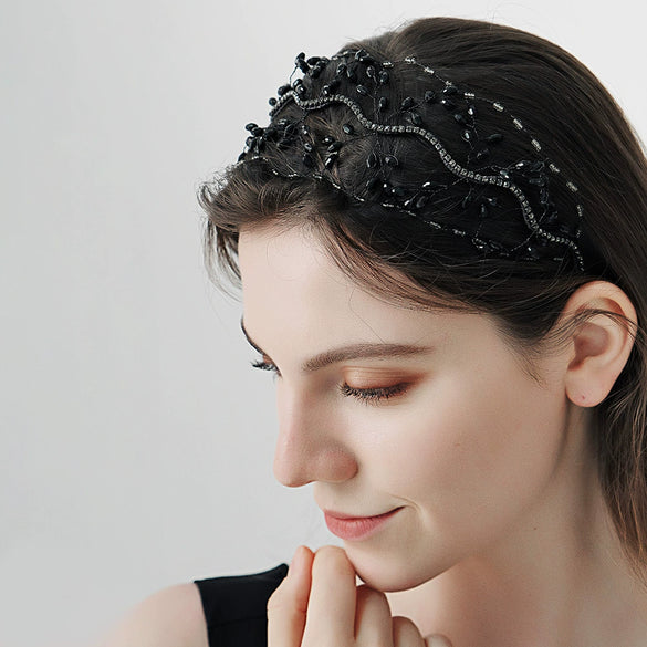 Handmade Crystal Beaded Bridal Crown Wedding Headpiece Mesh Hair Band Fashion Headwear