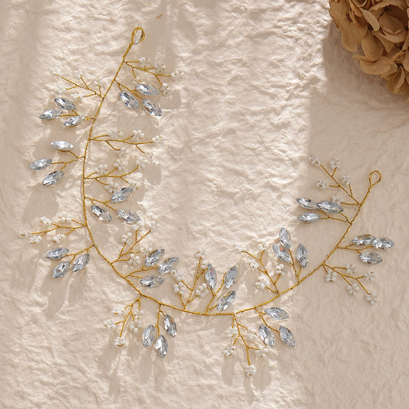 Handmade Crystal Beaded Leaf Bridal Headband For Women Wedding Hair Accessory With Rhinestone Headdress