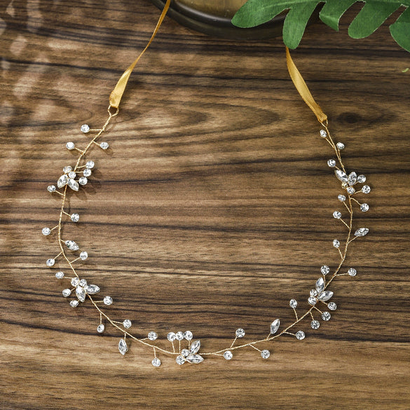 Handmade Crystal Floral Bridal Hair Band For Women Gold Retro Flower Wedding Hair Accessory