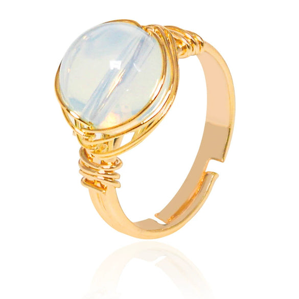 Handmade Crystal Raw Stone Winding Ring With Gold Plated Adjustable Drop Shape Geometric Design For Unisex Jewelry