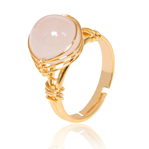 Handmade Crystal Raw Stone Winding Ring With Gold Plated Adjustable Drop Shape Geometric Design For Unisex Jewelry