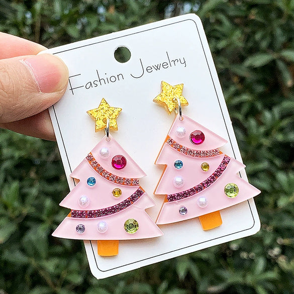 Handmade Diy Christmas Earrings With Acrylic Christmas Tree And Gingerbread Man Pendant