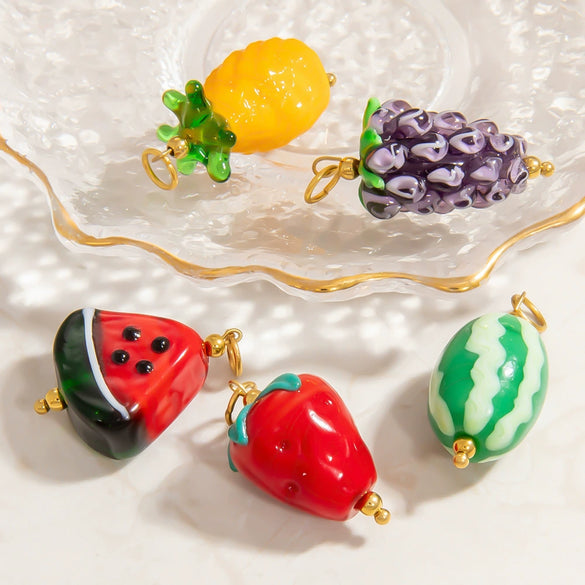 Handmade Diy Jewelry Accessories Glass Glazed Simulation Strawberry Pendant Electroplated