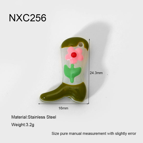 Handmade Diy Jewelry Accessories Heartshaped Love Boots Charms With Dripping Oil Glass Beads