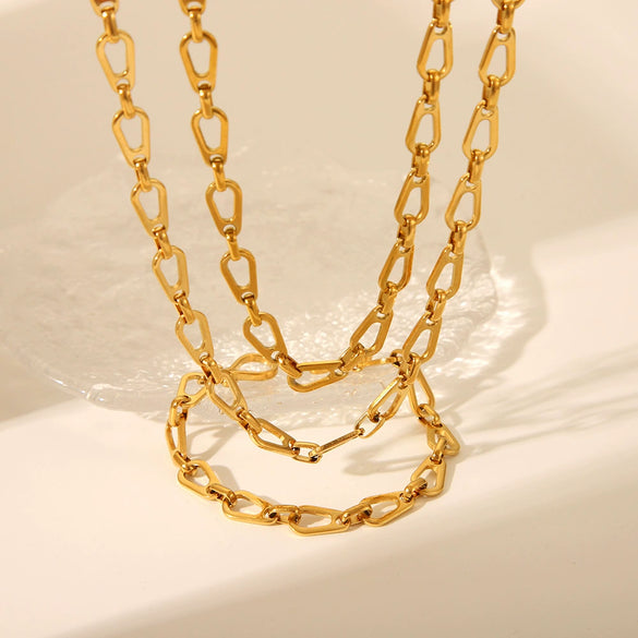 Handmade Doublelayer Stacked Drop Unisex Stainless Steel Handcuff Bracelet And Necklace Set With Pvd Furnace Real Gold Electroplating Light Luxury Style