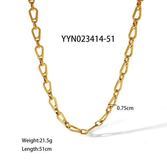 Handmade Doublelayer Stacked Drop Unisex Stainless Steel Handcuff Bracelet And Necklace Set With Pvd Furnace Real Gold Electroplating Light Luxury Style
