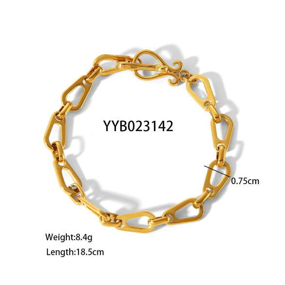 Handmade Doublelayer Stacked Drop Unisex Stainless Steel Handcuff Bracelet And Necklace Set With Pvd Furnace Real Gold Electroplating Light Luxury Style