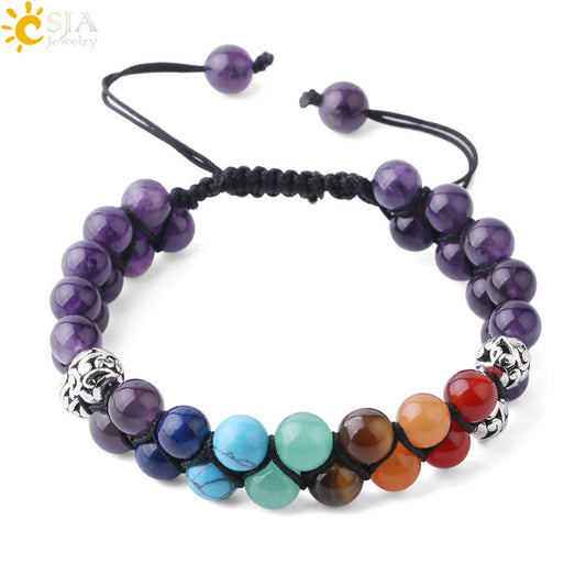Handmade Doublelayer Woven Colorful Natural Semiprecious Stone And Copper Accessories Adjustable Bracelet For Women And Unisex With Polishing Treatment