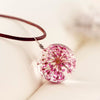 Handmade Dried Dandelion Flower Glass Ball Pendant Leather Rope Necklace For Women