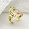 Handmade Dried Flower Epoxy Resin Printing Open Ring Stainless Steel Electroplated