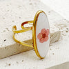Handmade Dried Flower Epoxy Resin Printing Open Ring Stainless Steel Electroplated