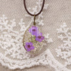 Handmade Dried Flower Necklace With Crystal Real Flower Pattern Organic Glass Pendant And Rope Chain Natural Style