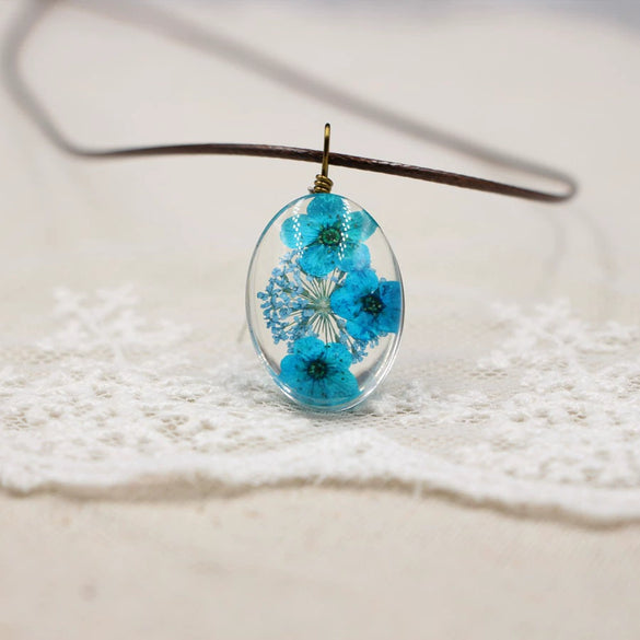 Handmade Dried Flower Necklace With Crystal Real Flower Pattern Organic Glass Pendant And Rope Chain Natural Style
