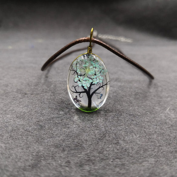 Handmade Dried Flower Necklace With Crystal Real Flower Pattern Organic Glass Pendant And Rope Chain Natural Style