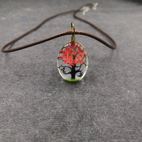 Handmade Dried Flower Necklace With Crystal Real Flower Pattern Organic Glass Pendant And Rope Chain Natural Style