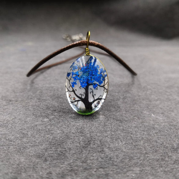 Handmade Dried Flower Necklace With Crystal Real Flower Pattern Organic Glass Pendant And Rope Chain Natural Style