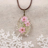 Handmade Dried Flower Necklace With Crystal Real Flower Pattern Organic Glass Pendant And Rope Chain Natural Style