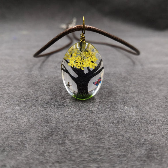 Handmade Dried Flower Necklace With Crystal Real Flower Pattern Organic Glass Pendant And Rope Chain Natural Style