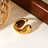 Handmade Dropshaped Geometric Stainless Steel Ring Set With Tiger Eye Stone For Women