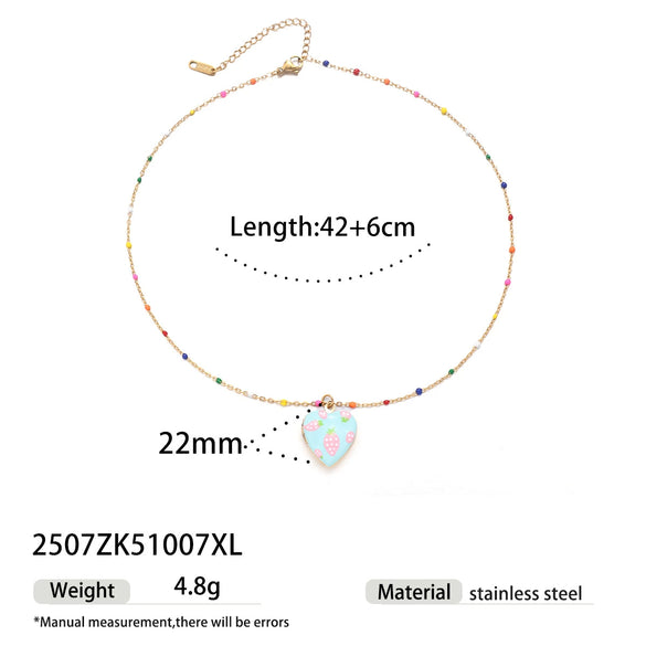 Handmade Electroplated Stainless Steel And Titanium Steel Heart Fruit Oil Drop Necklace For Women