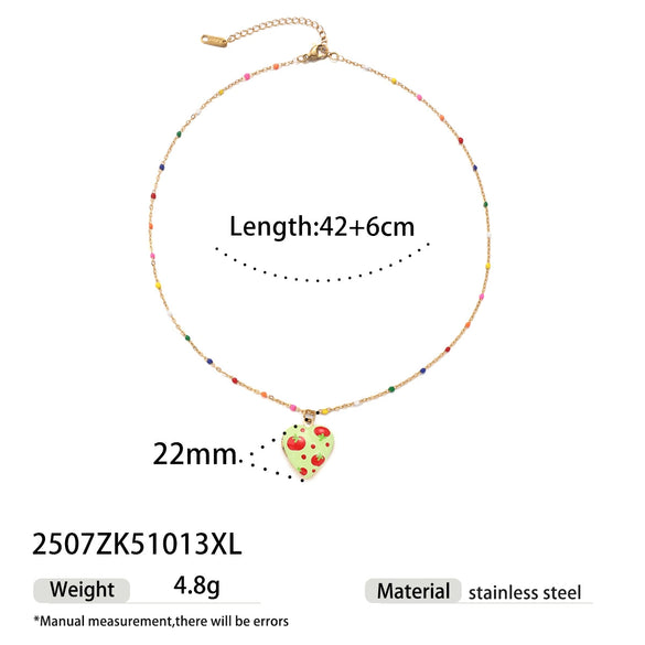 Handmade Electroplated Stainless Steel And Titanium Steel Heart Fruit Oil Drop Necklace For Women