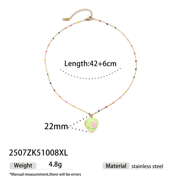 Handmade Electroplated Stainless Steel And Titanium Steel Heart Fruit Oil Drop Necklace For Women