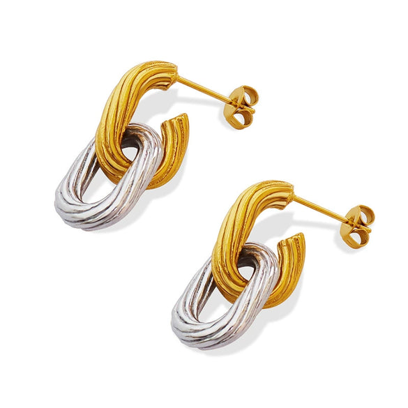 Handmade Embossed 316L Stainless Steel Goldplated Geometric Oval Earrings And Ring