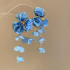 Handmade Fabric Chiffon Flower Tassel Earrings For Women With Rice Beads In Vacation Style