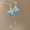 Handmade Fabric Chiffon Flower Tassel Earrings For Women With Rice Beads In Vacation Style