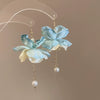 Handmade Fabric Chiffon Flower Tassel Earrings For Women With Rice Beads In Vacation Style