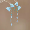 Handmade Fabric Chiffon Flower Tassel Earrings For Women With Rice Beads In Vacation Style