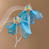 Handmade Fabric Chiffon Flower Tassel Earrings For Women With Rice Beads In Vacation Style