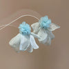 Handmade Fabric Chiffon Flower Tassel Earrings For Women With Rice Beads In Vacation Style