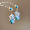 Handmade Fabric Chiffon Flower Tassel Earrings For Women With Rice Beads In Vacation Style