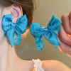 Handmade Fabric Chiffon Flower Tassel Earrings For Women With Rice Beads In Vacation Style