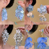 Handmade Fabric Chiffon Flower Tassel Earrings For Women With Rice Beads In Vacation Style