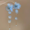 Handmade Fabric Chiffon Flower Tassel Earrings For Women With Rice Beads In Vacation Style