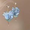 Handmade Fabric Chiffon Flower Tassel Earrings For Women With Rice Beads In Vacation Style