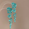 Handmade Fabric Chiffon Flower Tassel Earrings For Women With Rice Beads In Vacation Style