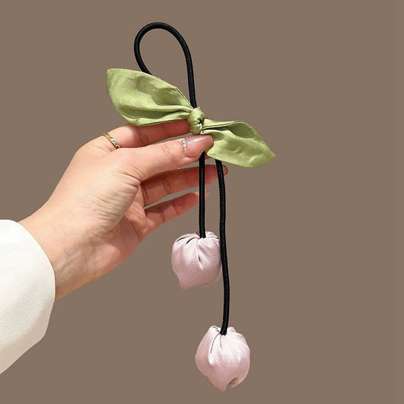Handmade Fabric Flower Bud Tulip Tassel Hair Rope For Women