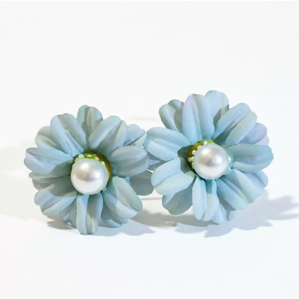 Handmade Fabric Flower Earrings With Pearl Accent And Steel Posts Fresh Simple Floral Style For Women