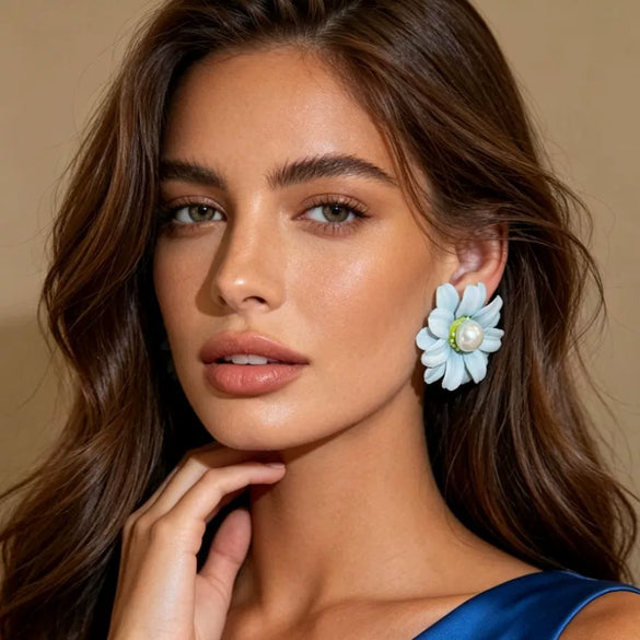 Handmade Fabric Flower Earrings With Pearl Accent And Steel Posts Fresh Simple Floral Style For Women