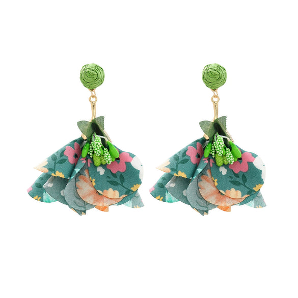 Handmade Fabric Flower Fashion Exaggerated Earrings For Women