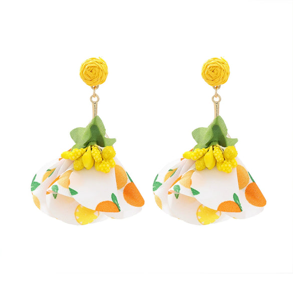 Handmade Fabric Flower Fashion Exaggerated Earrings For Women