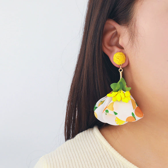 Handmade Fabric Flower Fashion Exaggerated Earrings For Women