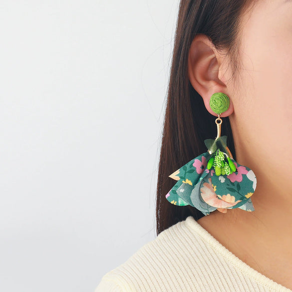 Handmade Fabric Flower Fashion Exaggerated Earrings For Women
