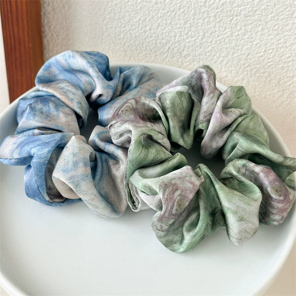 Handmade Fabric Hair Tie For Women With Oil Painting Smudged Design Elegant And Simple Style